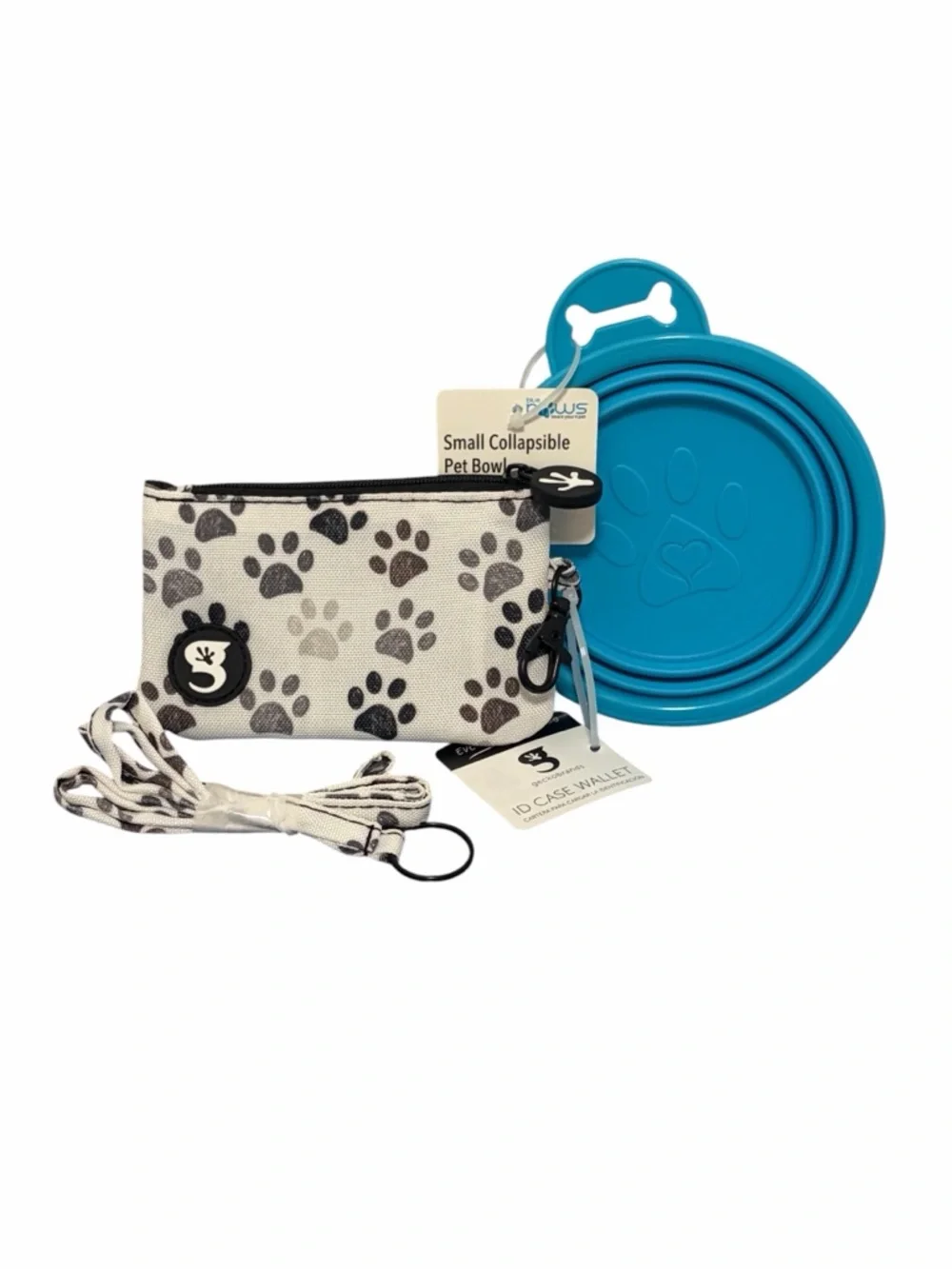 Pet Dog Cat Bundle of Small Collapsible Travel Bowl & ID/Card/Coin Purse - NWT